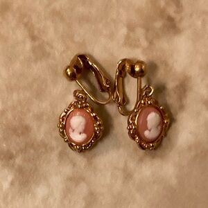 Avon Gold and Pink Cameo Earrings